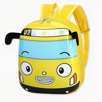 Mochila infantil con forma de autobús amarillo. Buena calidad y muy a la moda.