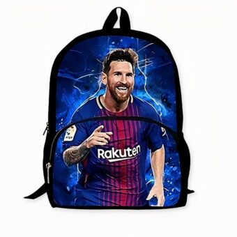 Mochila infantil azul con estampado de Messi. Buena calidad y muy de moda.