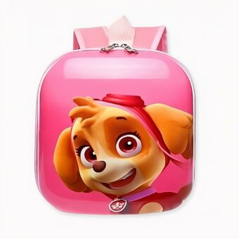 Mochila rosa de la Patrulla Canina con la cabeza de Skye sobre fondo blanco