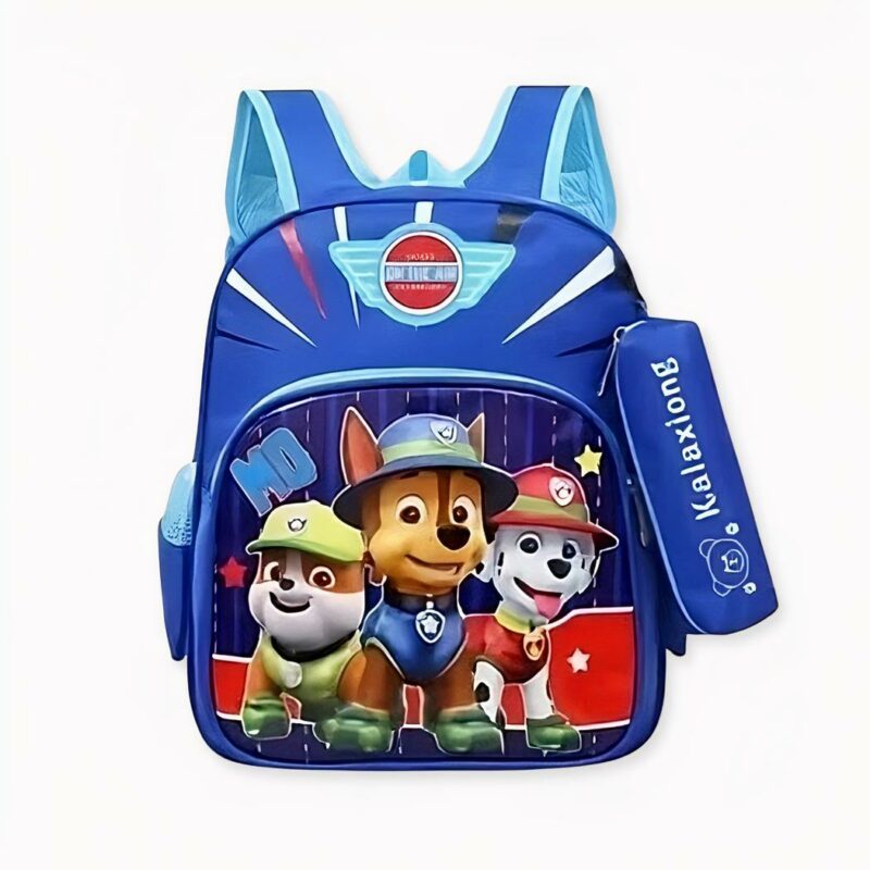 Mochila azul del equipo de patrulla, de buena calidad y muy de moda.