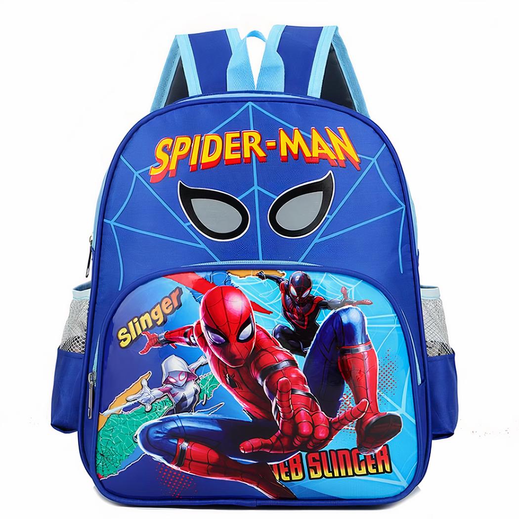 Spiderman y sus amigos mochila escolar azul con fondo blanco