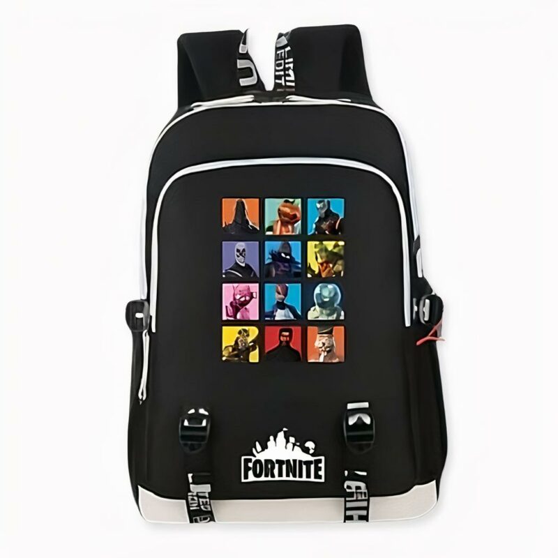 Mochila negra Fortnite con conector USB - ¡Adoptame! Roblox. Buena calidad y muy a la moda.