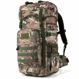 Mochila militar de gran capacidad 50l verde y marrón con fondo blanco