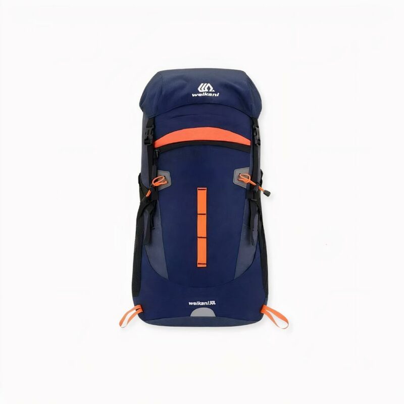 Mochila grande de esquí de 50L con fondo gris claro.