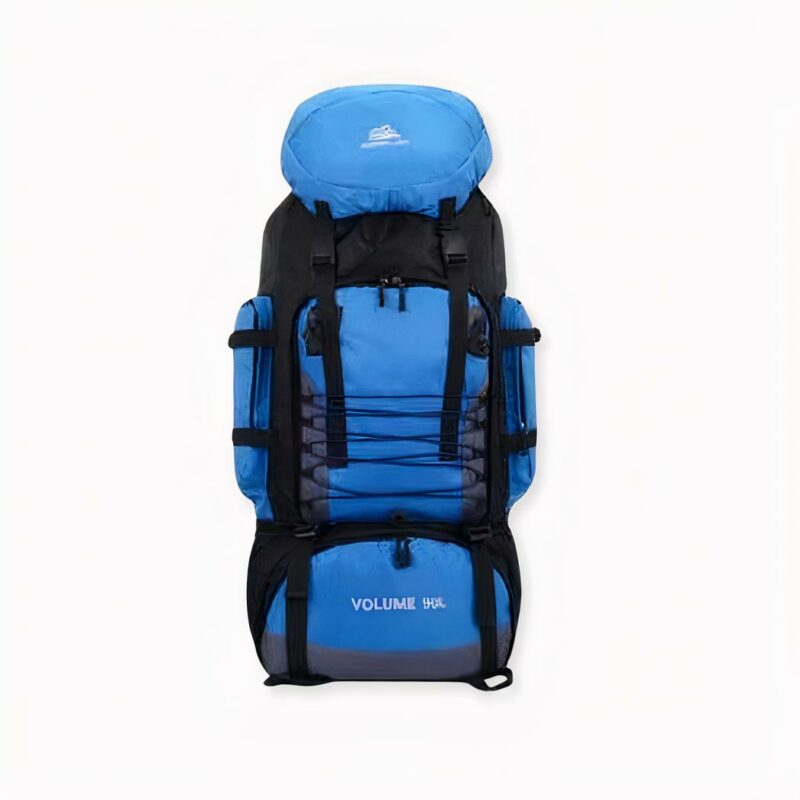 Gran bolsa de esquí de 90L en azul con fondo gris claro.