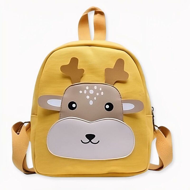 Mochila escolar con pequeño ciervo para niños en amarillo, gris y blanco