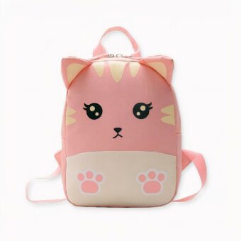 Mochila infantil de gatito rosa con bonitos ojos y orejas rosas.
