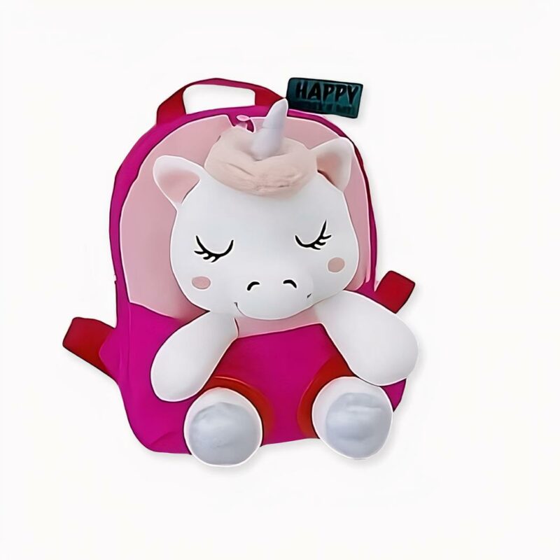 Sac_à_dos_licorne_en_peluche_pour_enfants_2 Mochila de unicornio de felpa rosa y blanca para niños. Buena calidad y muy a la moda.
