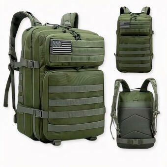 Mochila militar verde, de buena calidad y muy práctica.