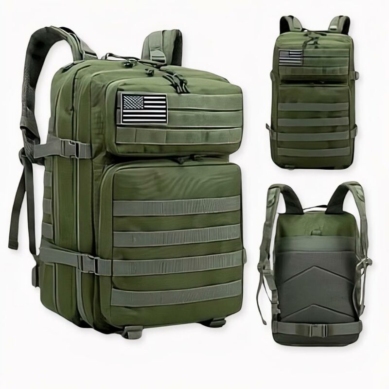 Sac_à_dos_militaire_de_couleur_2 Mochila militar verde, de buena calidad y muy práctica.