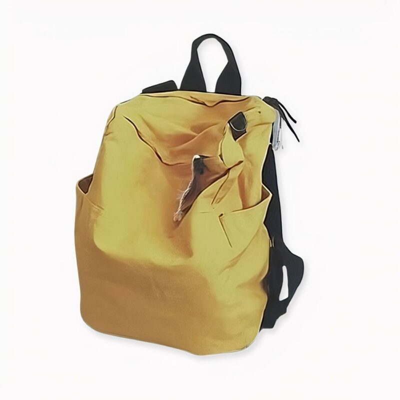 Mochila de viaje de lona amarilla con fondo azul