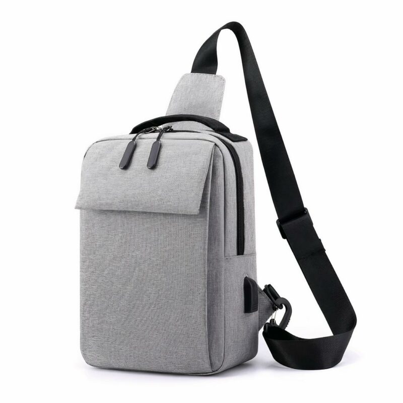 Bandolera masculina de nailon gris con cinta negra