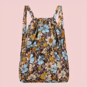 Mochila vintage de gran capacidad con cordón en multicolor con fondo rosa