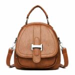Mini mochila vintage de cuero multipoche marrón para mujer