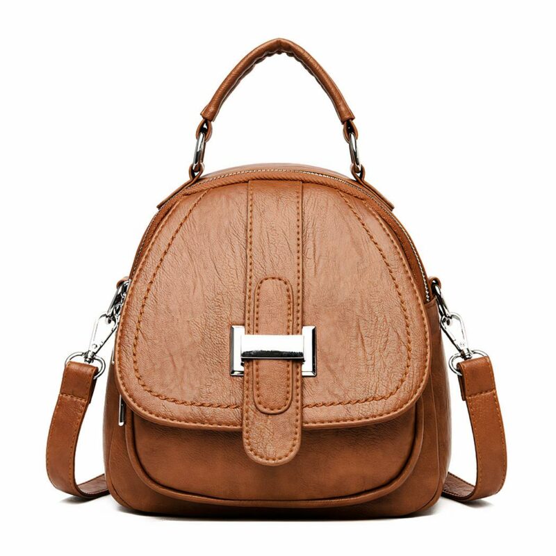 Mini mochila vintage de cuero multipoche marrón para mujer