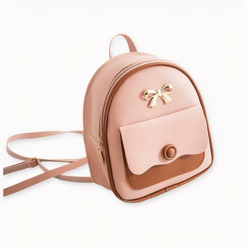 IMG_Mini sac_à_dos_multifonctionnelle rose_marron_1F mini mochila multifuncional en rosa y marrón sobre fondo gris claro.