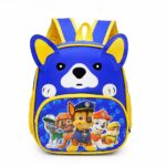 Mochila con diseño de perro Patrulla azul y amarillo con fondo blanco