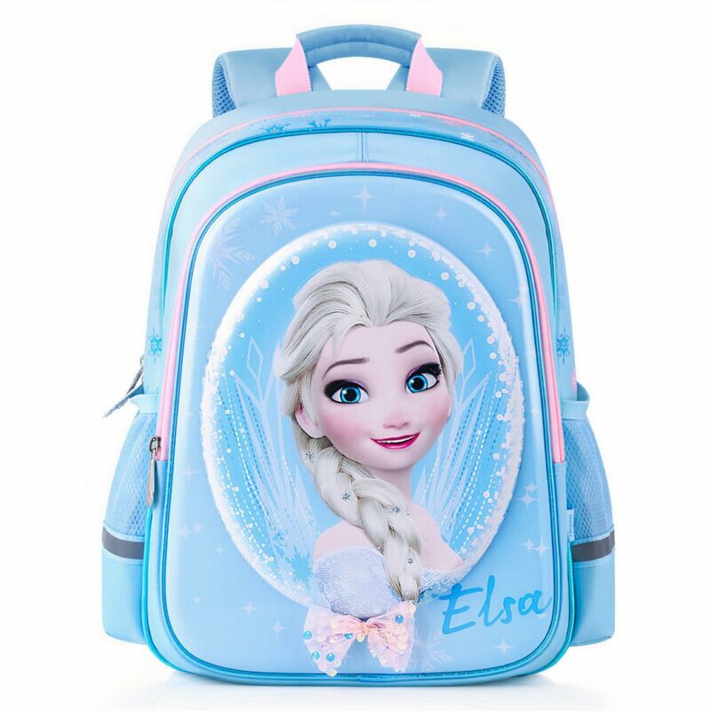 Mochila Snow Queen Elsa azul con fondo blanco