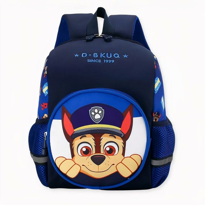 Mochila Patrol en franela azul y amarilla.