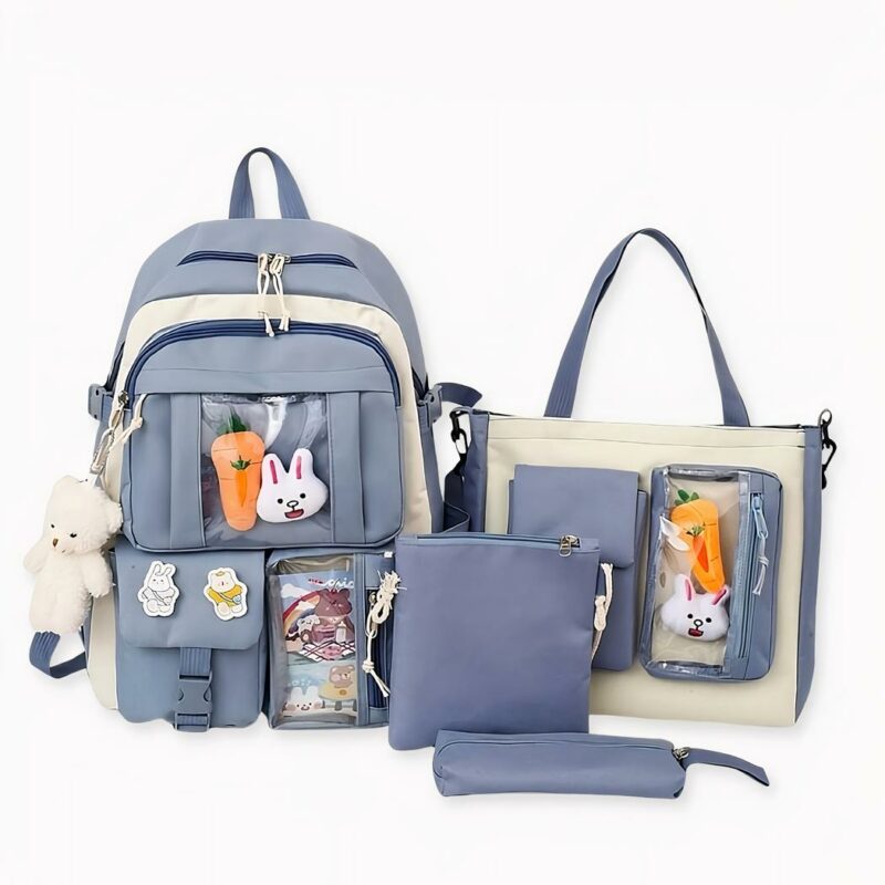 Mochila multibolsillos para chicas adolescentes en color azul, de buena calidad y muy a la moda.