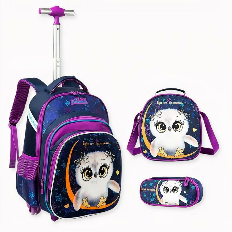 Sac_à_dos_à_roulettes_motif_hibou_pour_filles_2 Mochila enrollable para niñas con estampado de búhos 2. Buena calidad y muy a la moda.