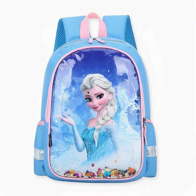 Mochila escolar con estampado de Elsa para niñas, azul.