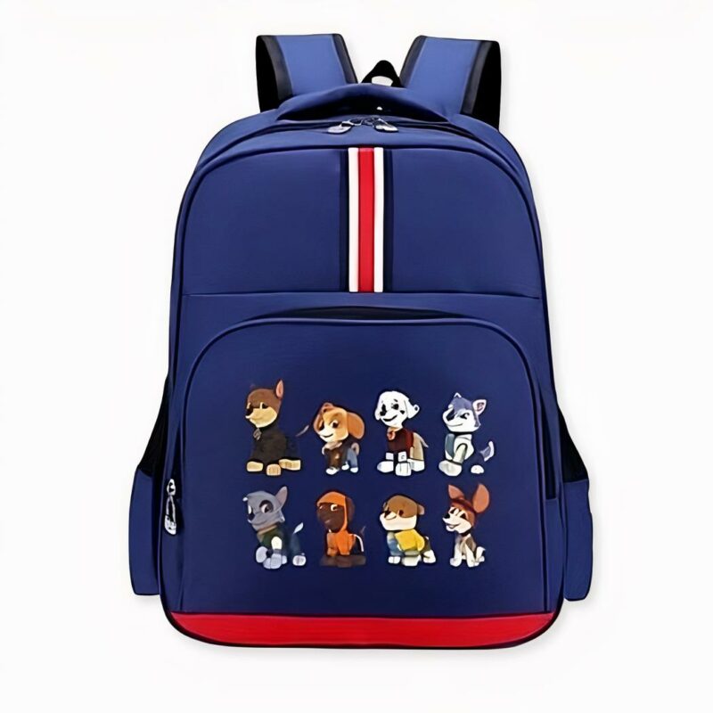 Mochila azul y roja del equipo Patrulla, de buena calidad y muy a la moda.