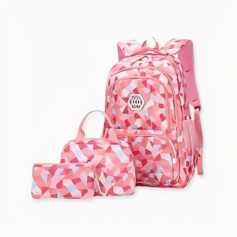 Mochila geométrica 3D para Teenager 2, rosa. Buena calidad y muy de moda.