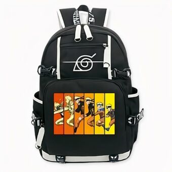 Mochila Naruto Uzumaki negra con motivo de ataque naranja, de buena calidad y muy a la moda.