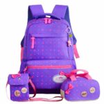 Paquete de 03 bolsas con motivo de lazo con cierre de color morado sobre fondo blanco