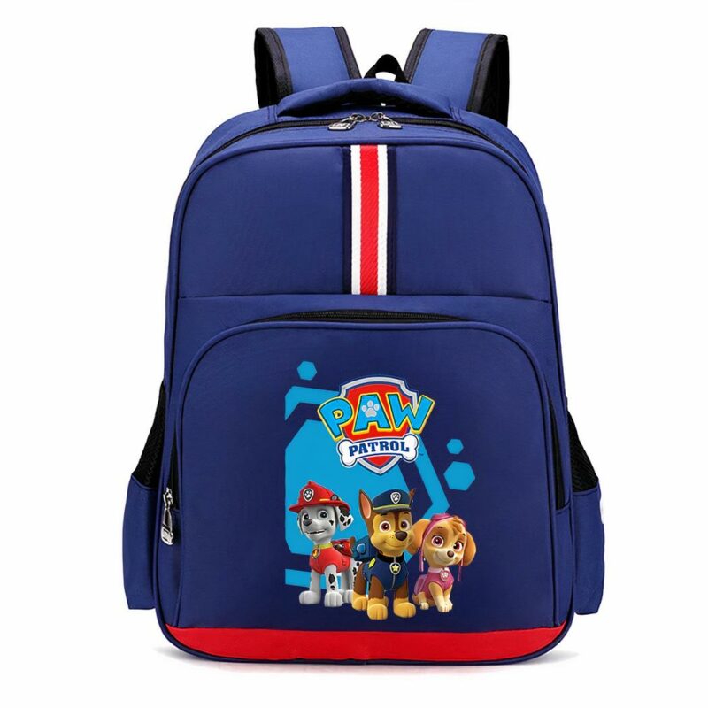Mochila Patrol con rayas azules y fondo blanco