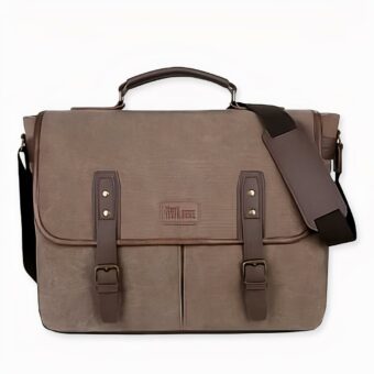 Bolso bandolera para ordenador de 14 pulgadas de estilo vintage con fondo marrón y blanco, de buena calidad y muy de moda.