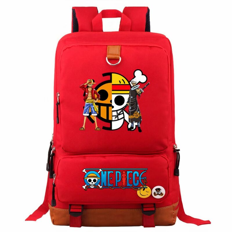 Mochila infantil One Piece Luffy en rojo con motivos en la parte delantera