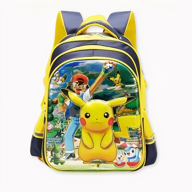 Cartable_Pokemon_Pikachu_pour_enfants_2 Mochila escolar Pokemon Pikachu para niños, amarilla con motivo en la parte delantera. Buena calidad y muy de moda.