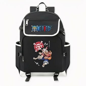 Mochila Monkey D.Luffy One Piece de gran capacidad con motivos en la parte delantera, de color negro, de buena calidad y muy práctica.