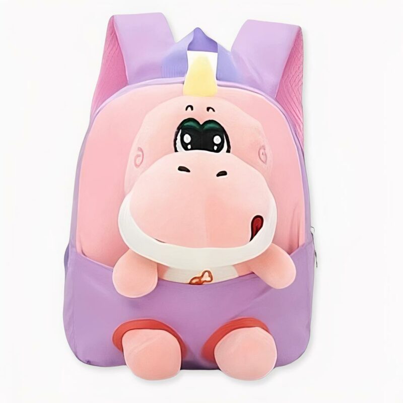 Mochila infantil liliputiense con peluche de dinosaurio morado. Buena calidad y muy suave.