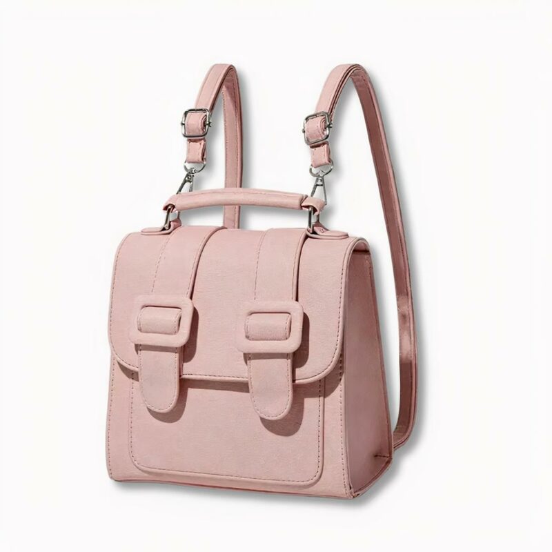 Mochila satchel de mujer rosa con fondo gris claro