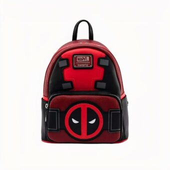 mochila Marvel Deadpool para niñas en rojo con los ojos del personaje en la parte delantera, sobre fondo blanco