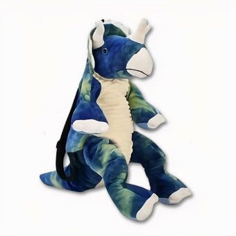 Mochila infantil de felpa con forma de dinosaurio azul de 40 cm de altura.