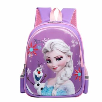 Mochila Frozen para niños de color violeta sobre fondo blanco roto