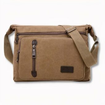 Bolso informal para hombre, marrón beige, sobre fondo gris claro