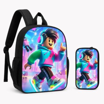 Mochila Roblox con avatar urbano en solitario, vista frontal