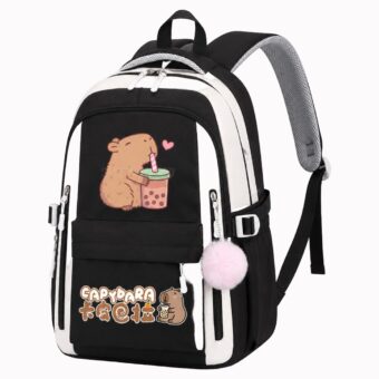 Mochila de capibara con bubble tea, vista frontal