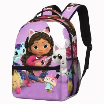 Mochila violeta de Gabby con escena musical, vista frontal