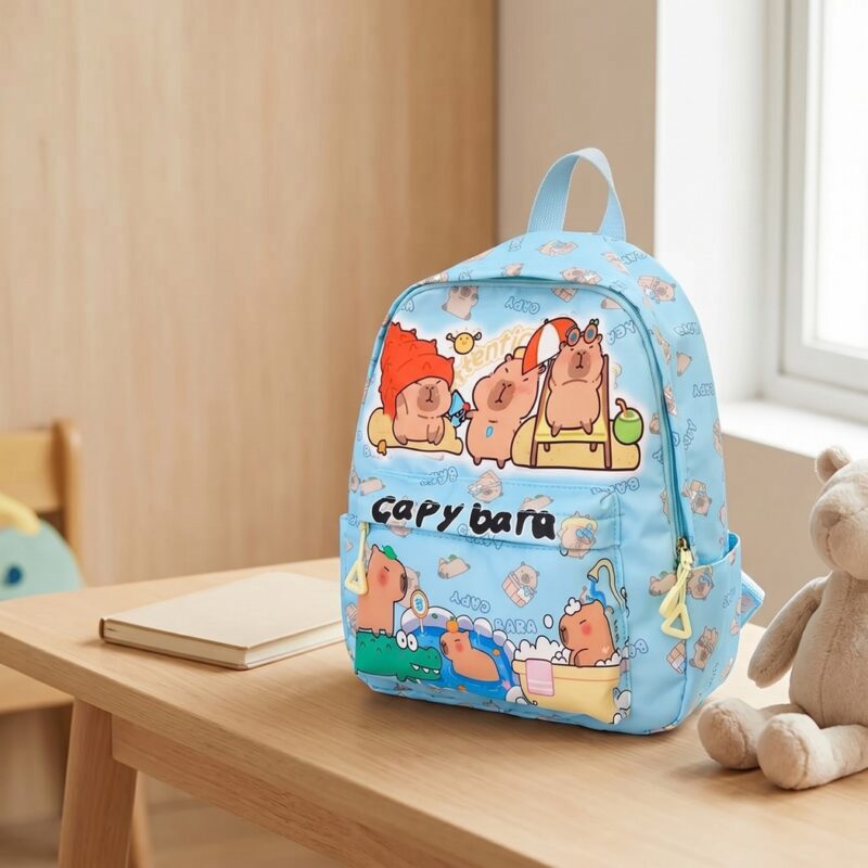 Mochila capibara escena de baño con cocodrilo — Imagen 2