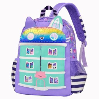 Mochila de Gabby con casa de muñecas colorida, vista frontal