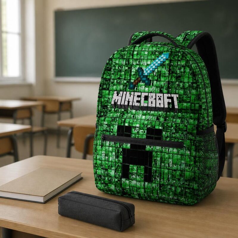 Mochila Minecraft Creeper, vista lateral