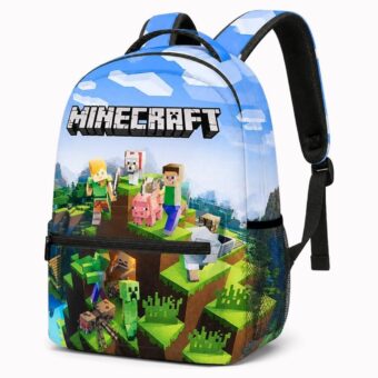 Mochila Minecraft con mundo en 3D, vista frontal