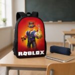 Mochila Roblox con personaje steampunk al estilo mago, vista lateral