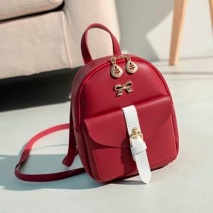 Mini mochila de cuero con joyas doradas - Rojo - Mochila Mochila escolar